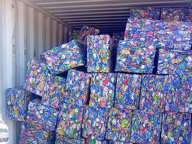 Baled used aluminium beverage cans
