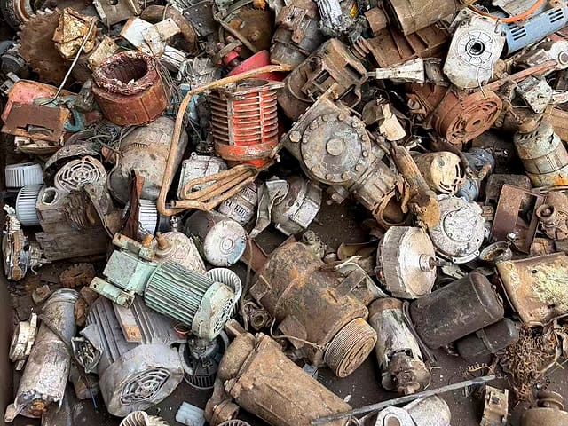 Scrap electric motors loaded into a shipping container